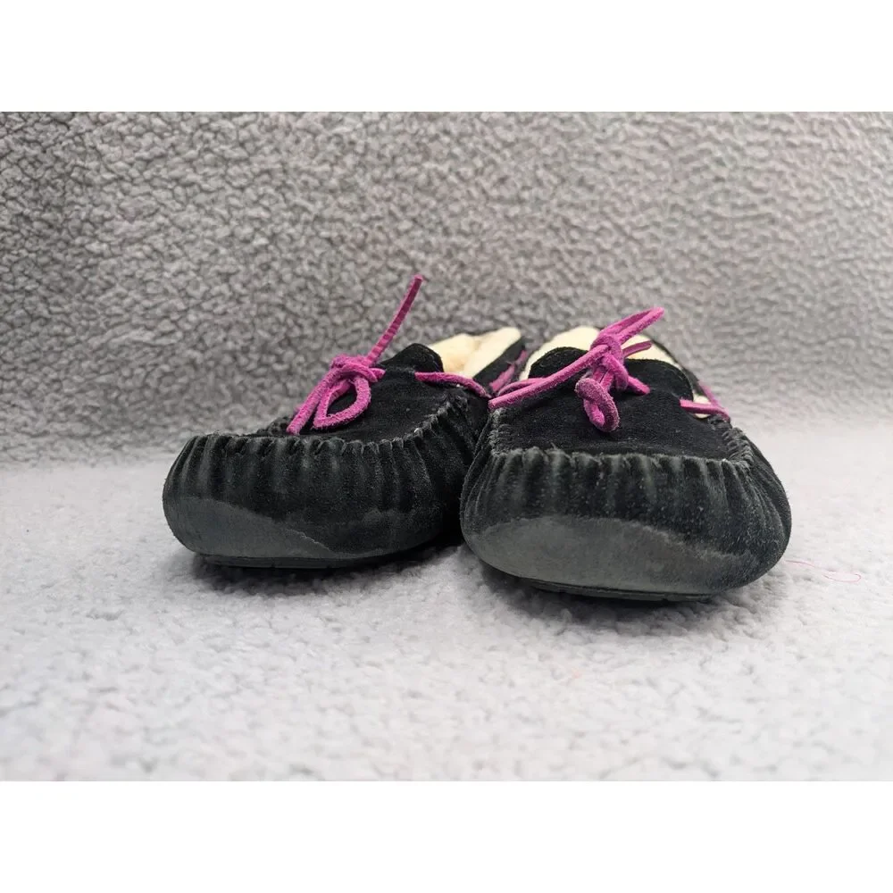 UGG Dakota Girls size 4 Sherpa Lined Black Suede Moccasin Slippers style 5296